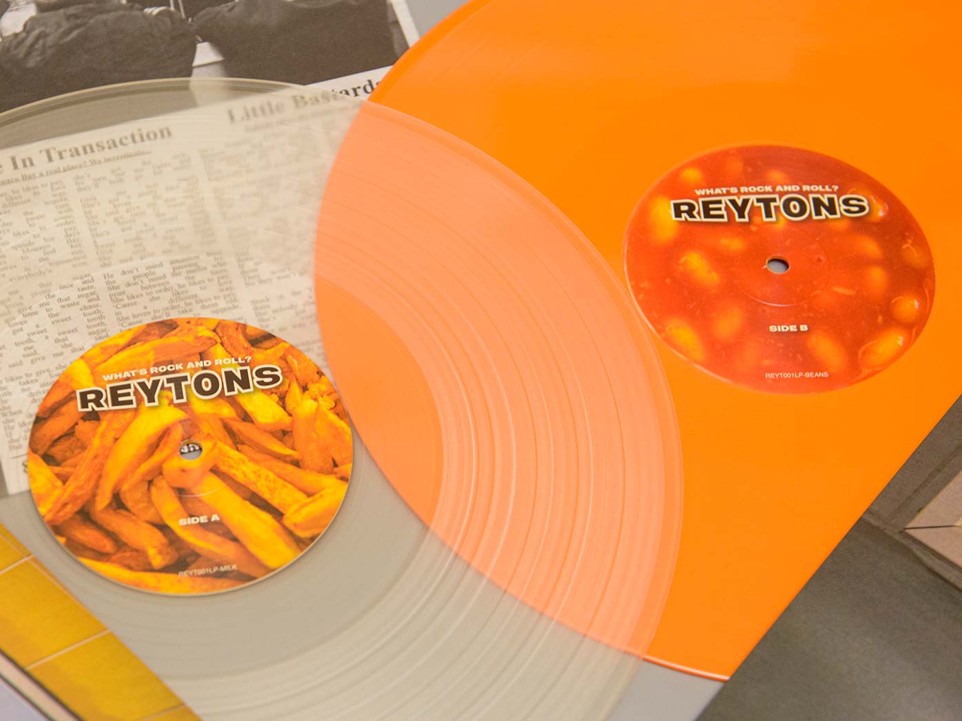 kristallklares Vinyl, oranges Vinyl, Reytons