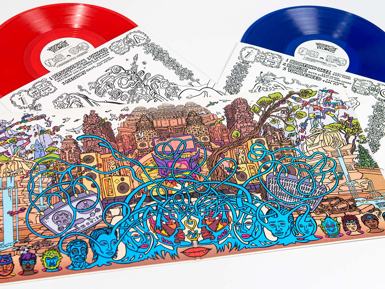 Klappcover mit bedruckten Innentaschen und farbigem Vinyl